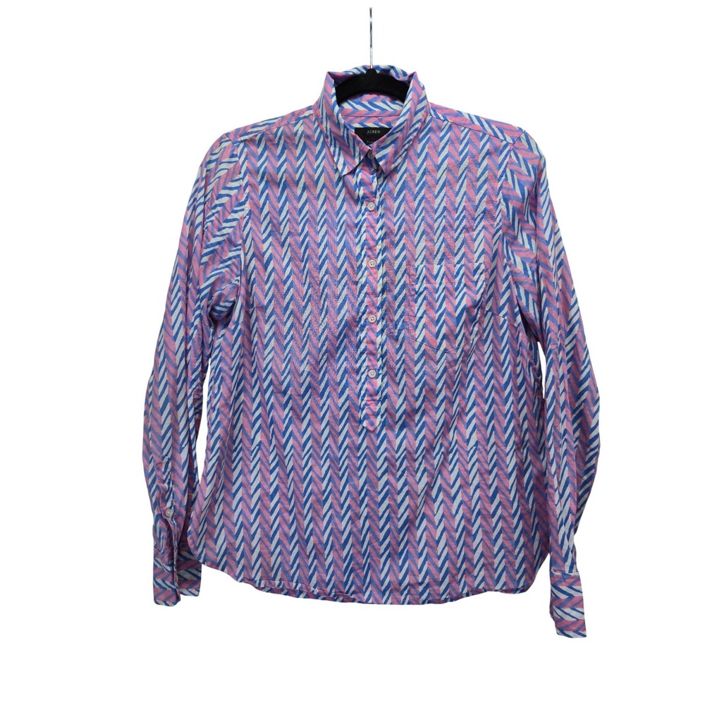J.Crew Womens Classic‎ Fit Popover Shirt Pink Blue Chevron Small Lightweight
